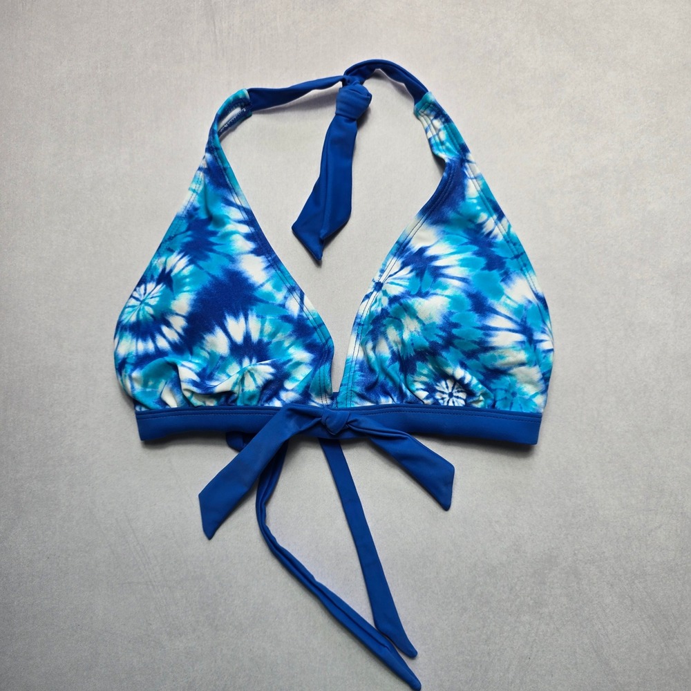Winki Girl Blue Tie Dye Halter Tie Swim Sports Bra Beach Bikini Top L Large